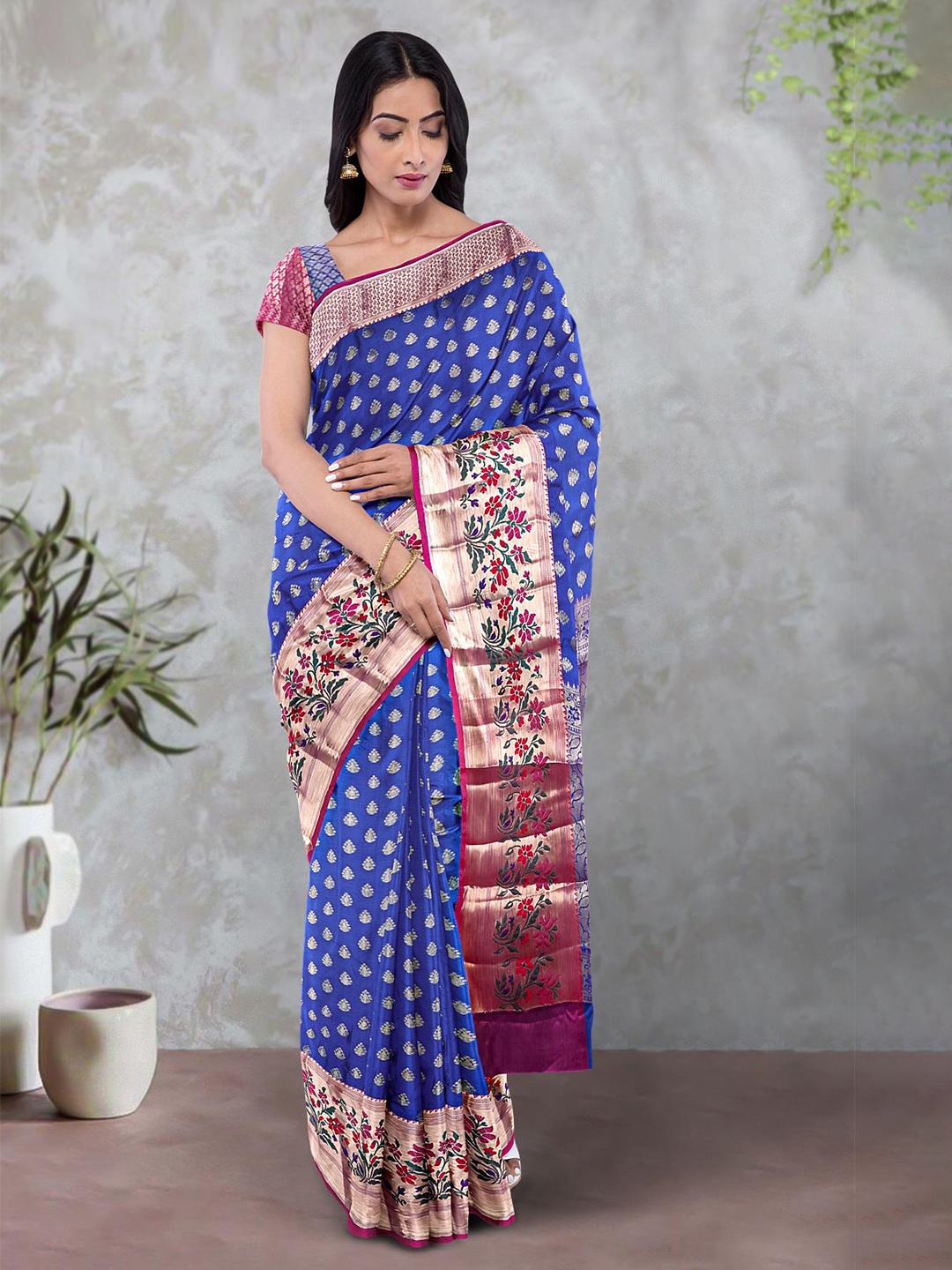 

Kalamandir Ethnic Motifs Woven Design Zari Saree, Blue