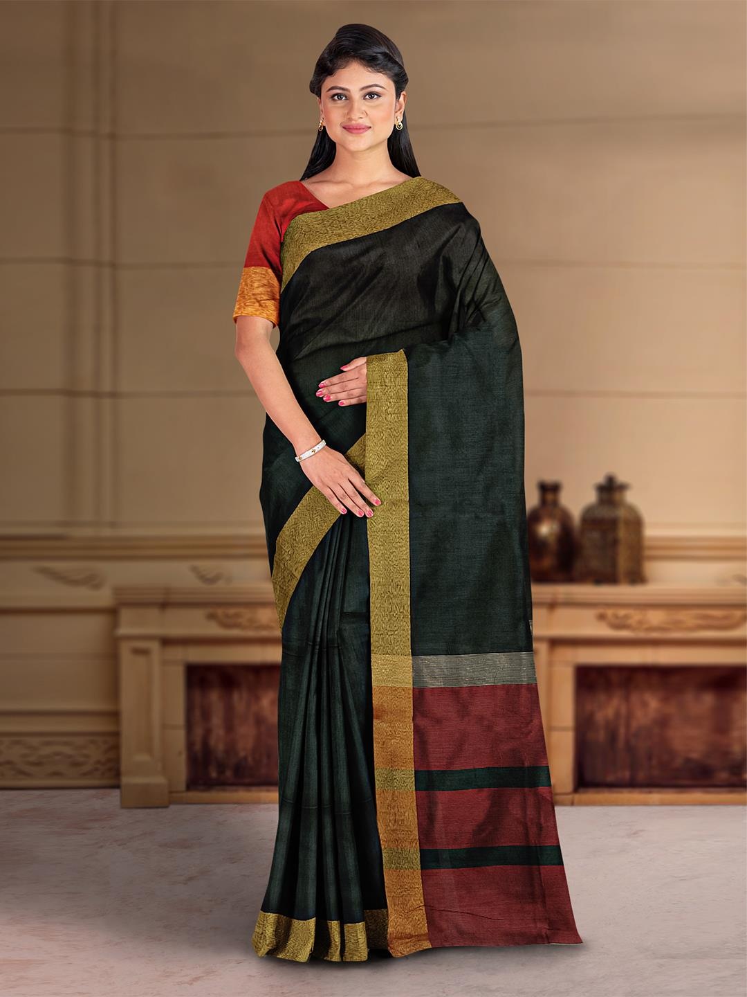 

Kalamandir Zari Silk Blend Saree, Black