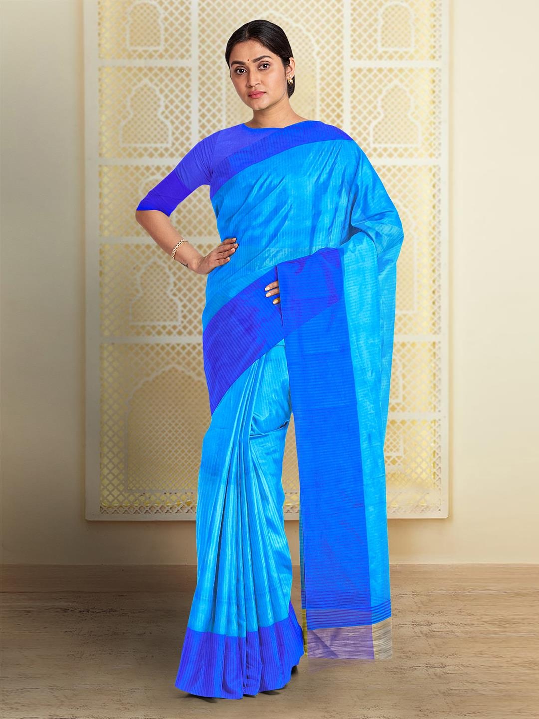 

Kalamandir Striped Woven Silk Blend Saree, Blue