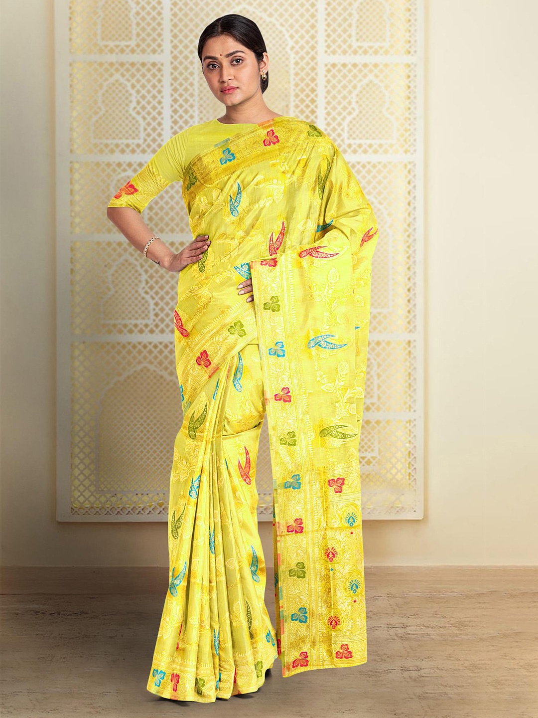 

Kalamandir Ethnic Motifs Woven Design Zari Saree, Yellow