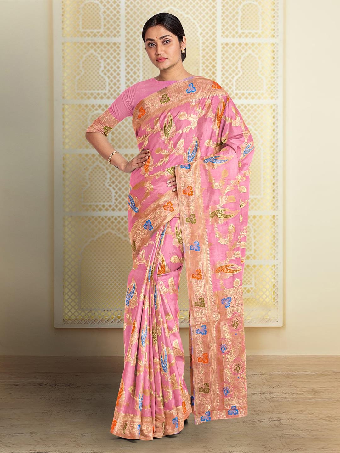 Kalamandir Ethnic Motifs Zari Saree, Pink
