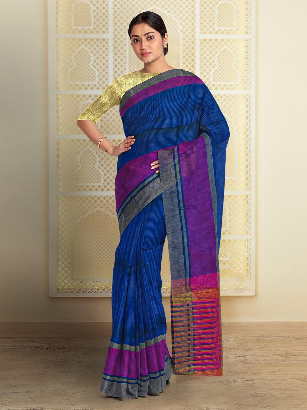 

Kalamandir Striped Zari Saree, Blue