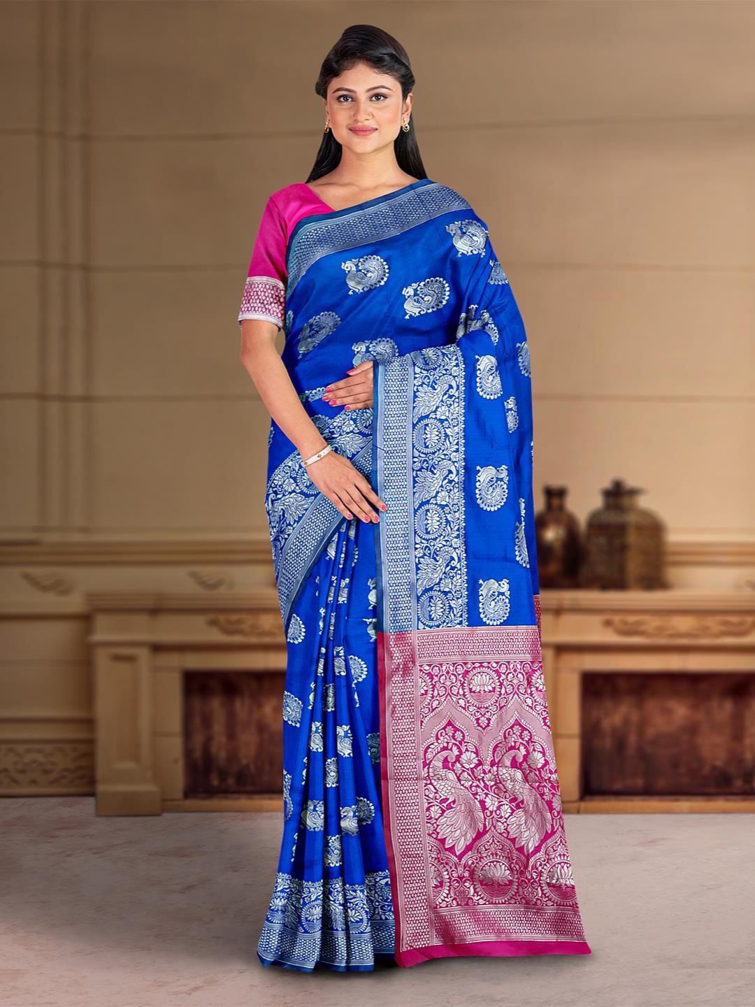 

Kalamandir Ethnic Motifs Silk Blend Zari Saree, Blue