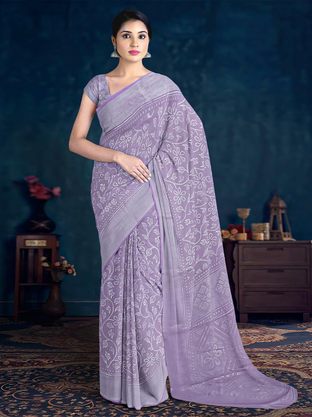 

Kalamandir Floral Printed Saree, Lavender