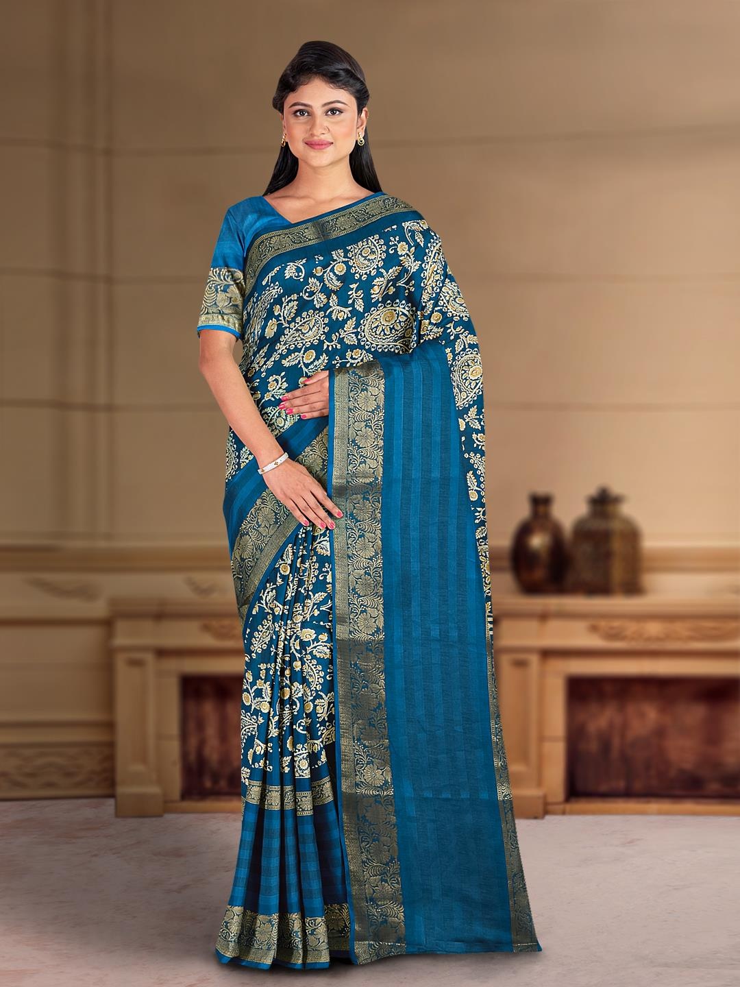 

Kalamandir Ethnic Motifs Zari Saree, Blue