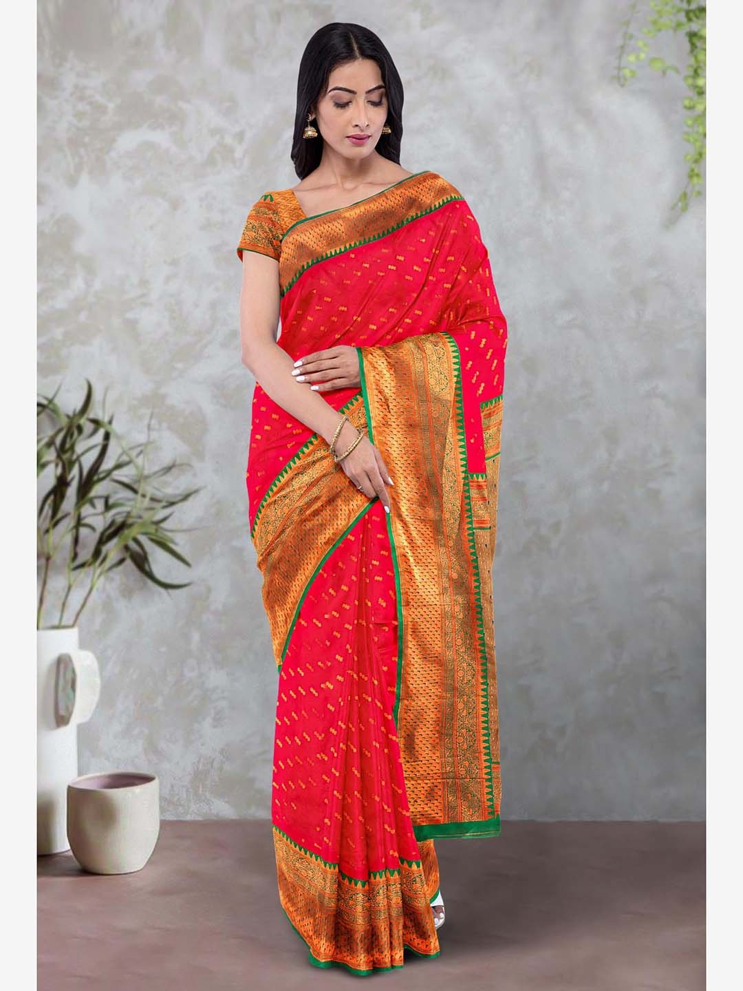 

Kalamandir Ethnic Motif Silk Blend Zari Saree, Pink