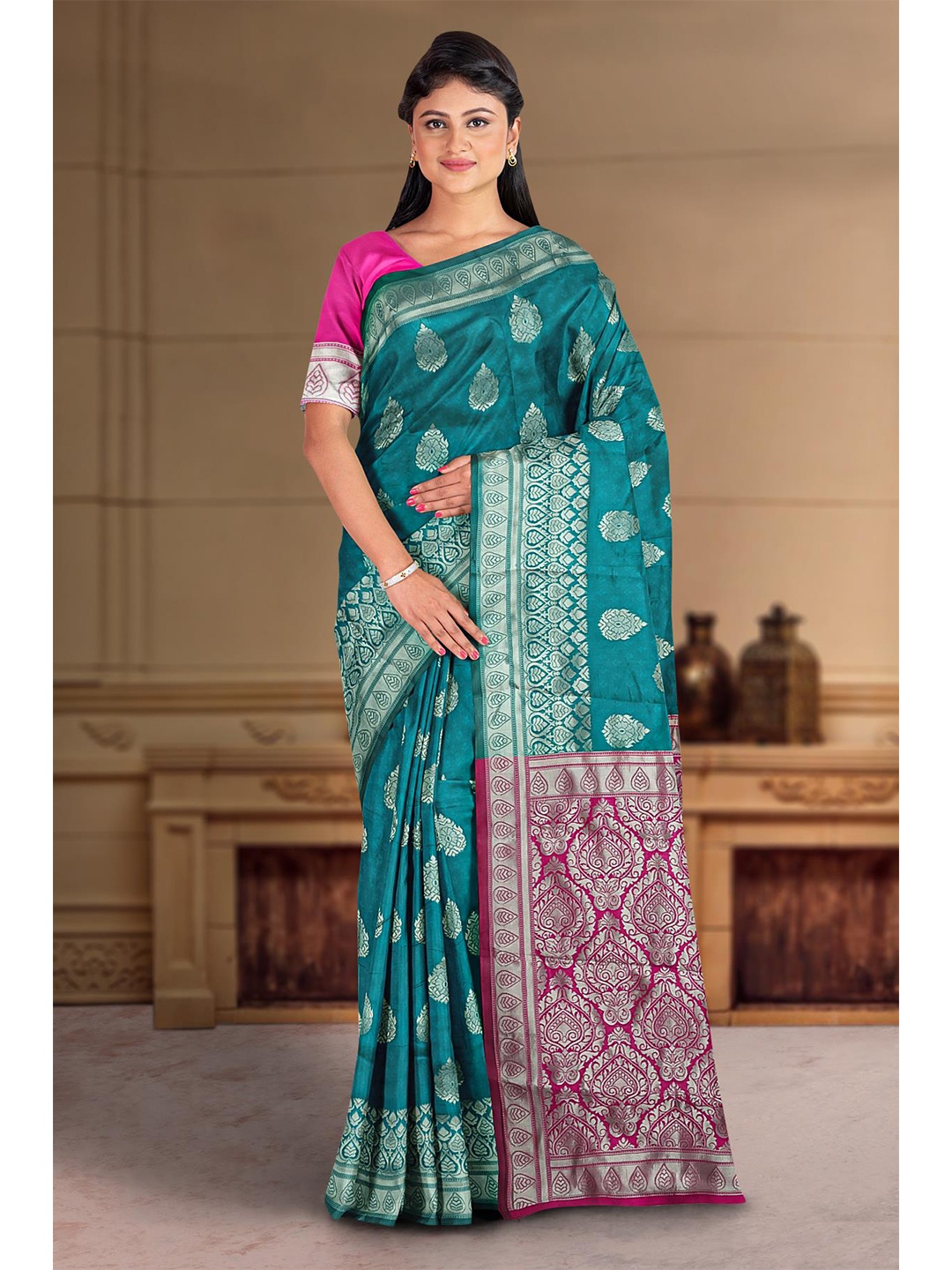 

Kalamandir Ethnic Motifs Silk Blend Zari Saree, Blue