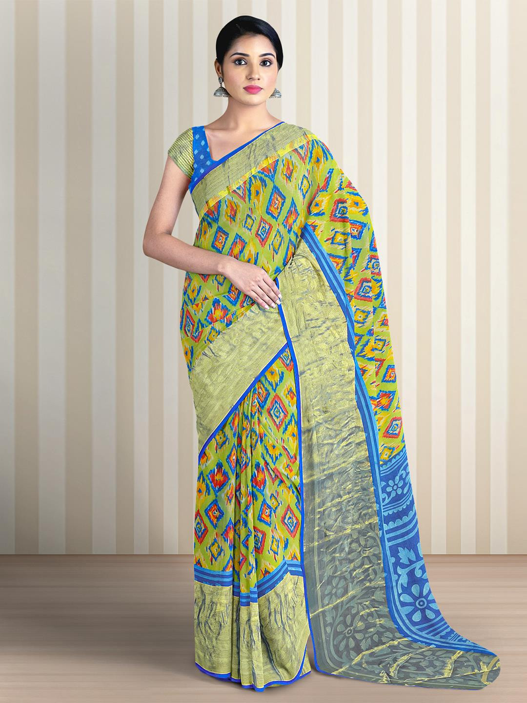 

Kalamandir Ethnic Motifs Printed Zari Saree, Olive
