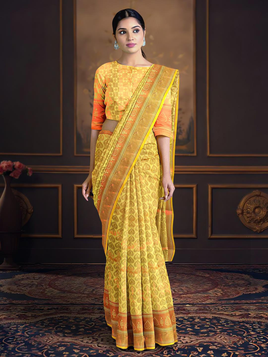 

Kalamandir Ethnic Motifs Zari Saree, Yellow