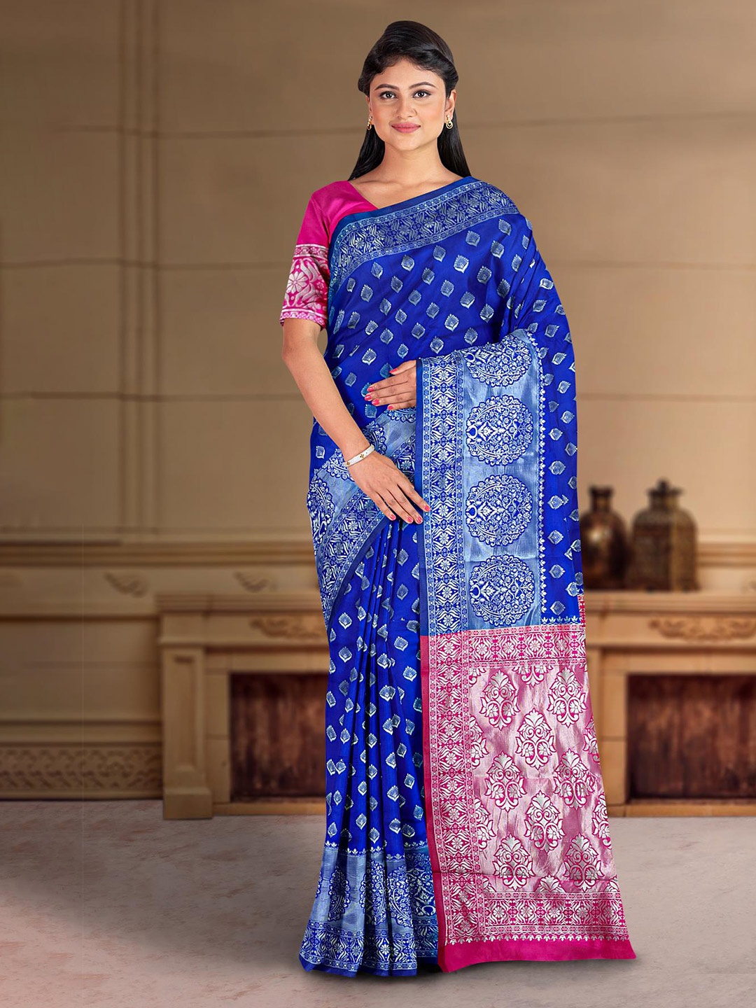 

Kalamandir Ethnic Motifs Zari Saree, Blue