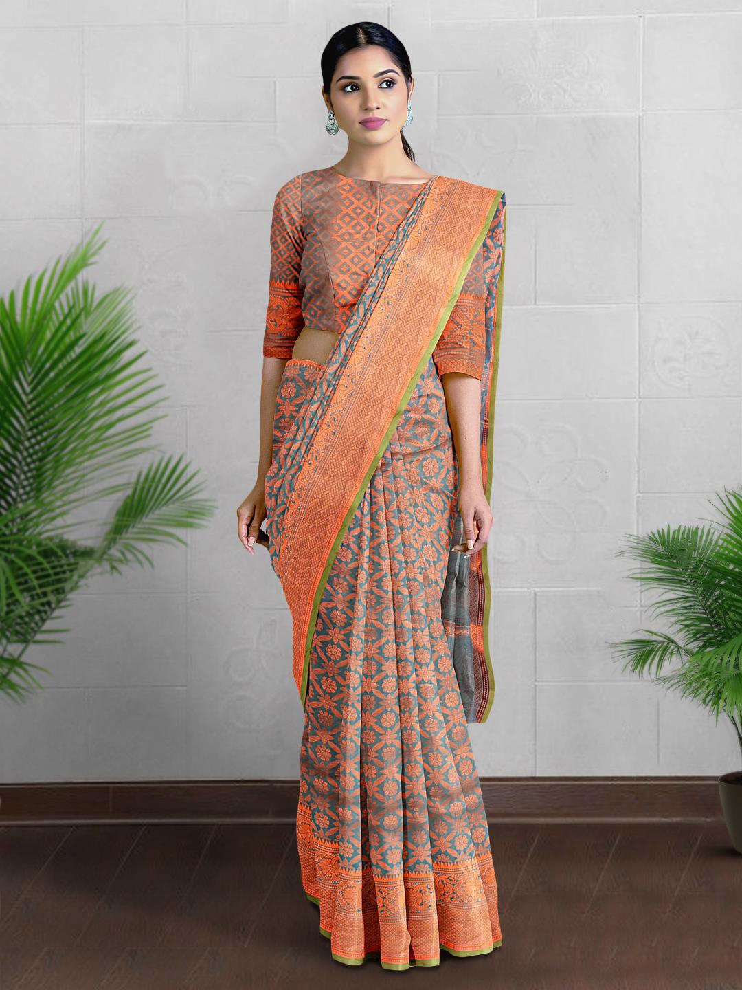 

Kalamandir Ethnic Motifs Zari Saree, Grey
