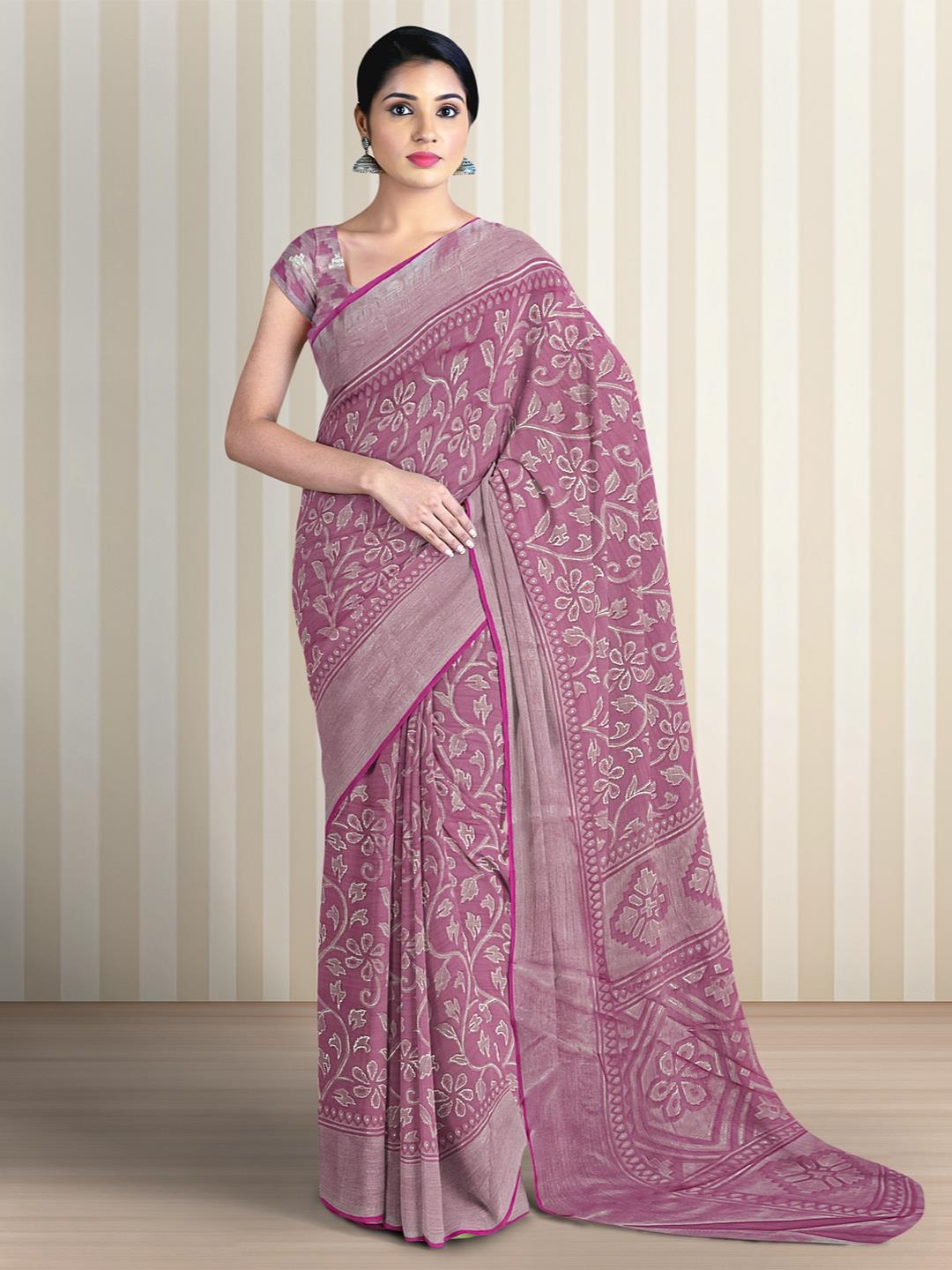 

Kalamandir Floral Motifs Woven Design Zari Saree, Pink