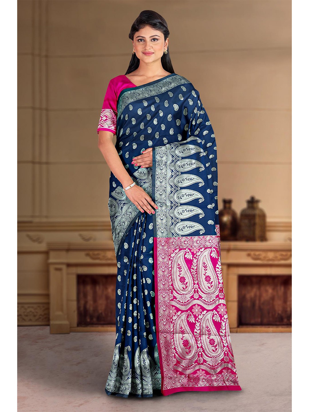 

Kalamandir Ethnic Motifs Zari Saree, Navy blue