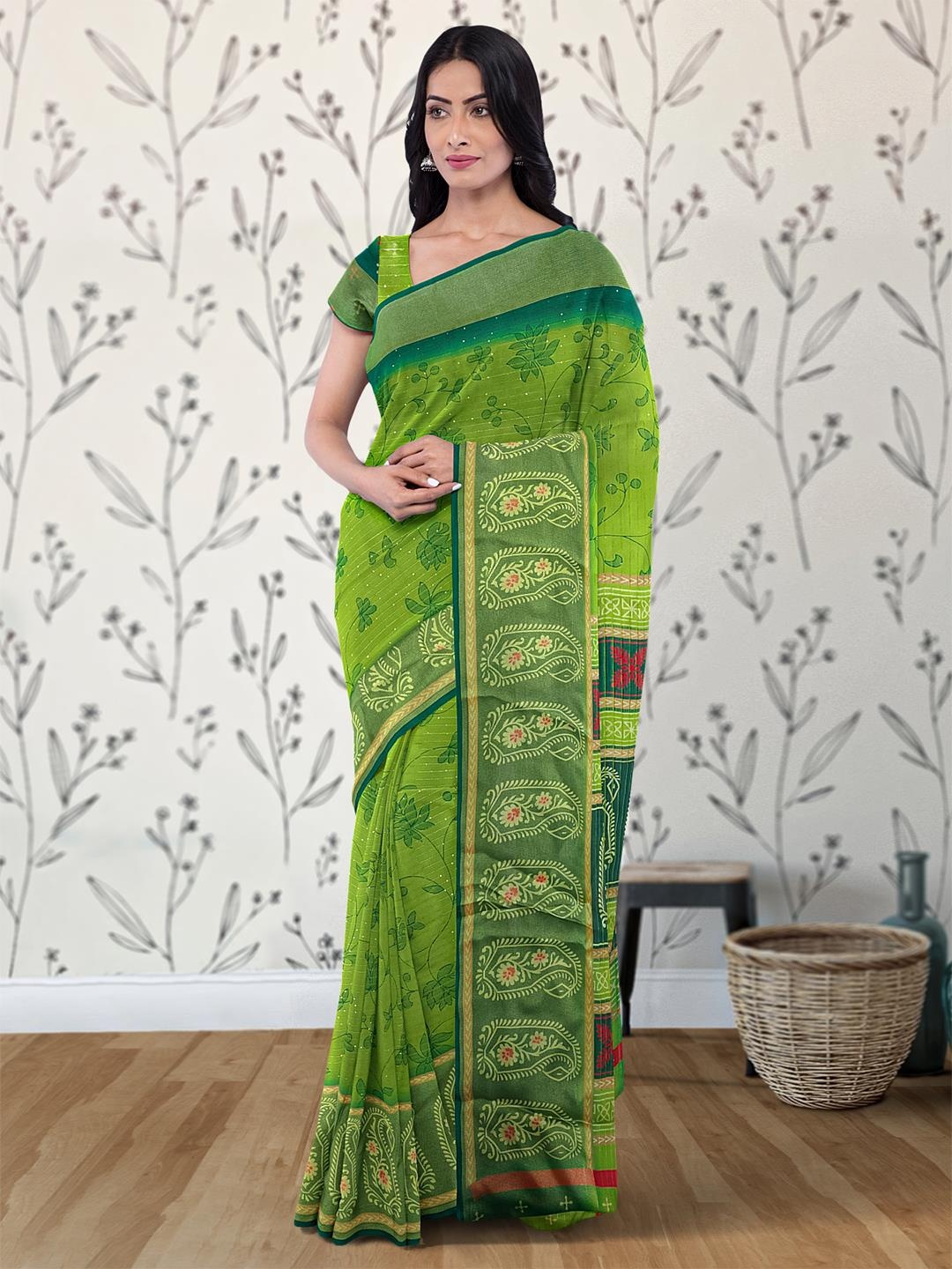 

Kalamandir Floral Printed Saree, Green