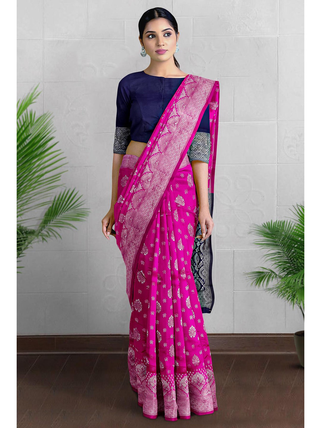 

Kalamandir Ethnic Motif Silk Blend Zari Saree, Pink