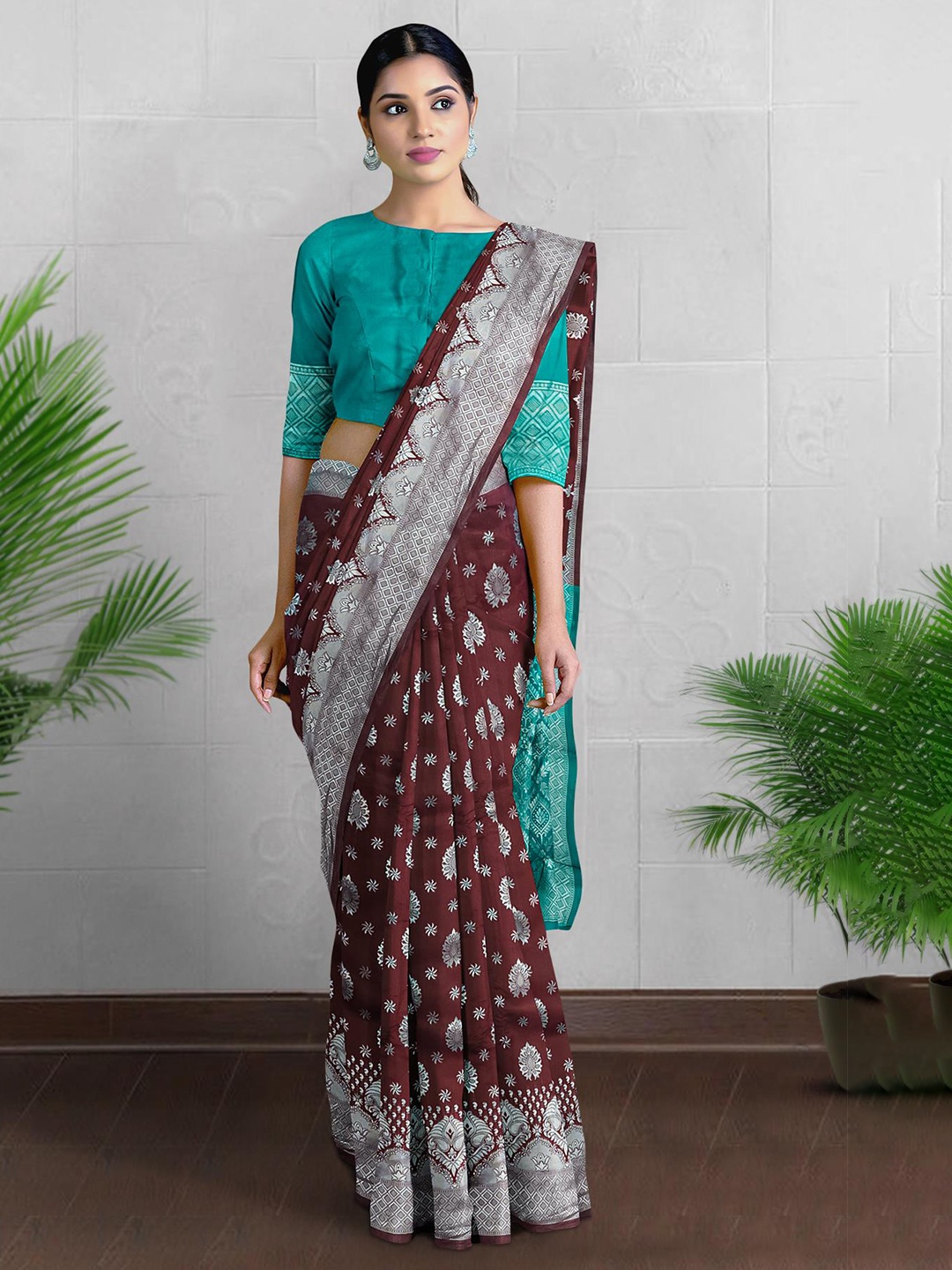 

Kalamandir Ethnic Motifs Zari Saree, Brown