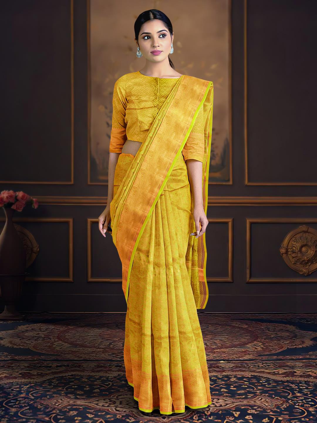 

Kalamandir Ethnic Motifs Silk Blend Zari Saree, Green