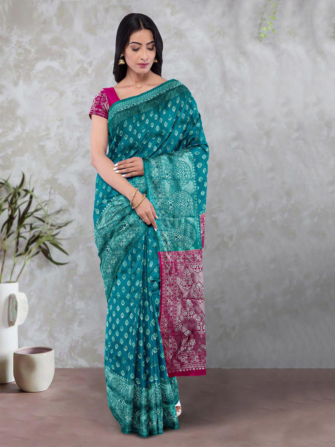 

Kalamandir Ethnic Motifs Silk Blend Zari Saree, Blue