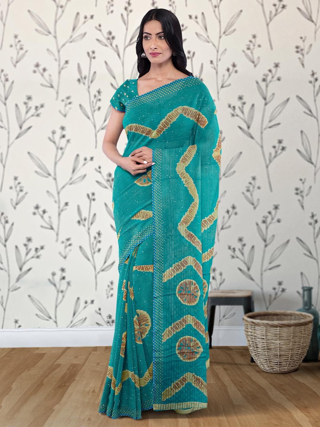 

Kalamandir Sequinned Abstract Printed Saree, Blue