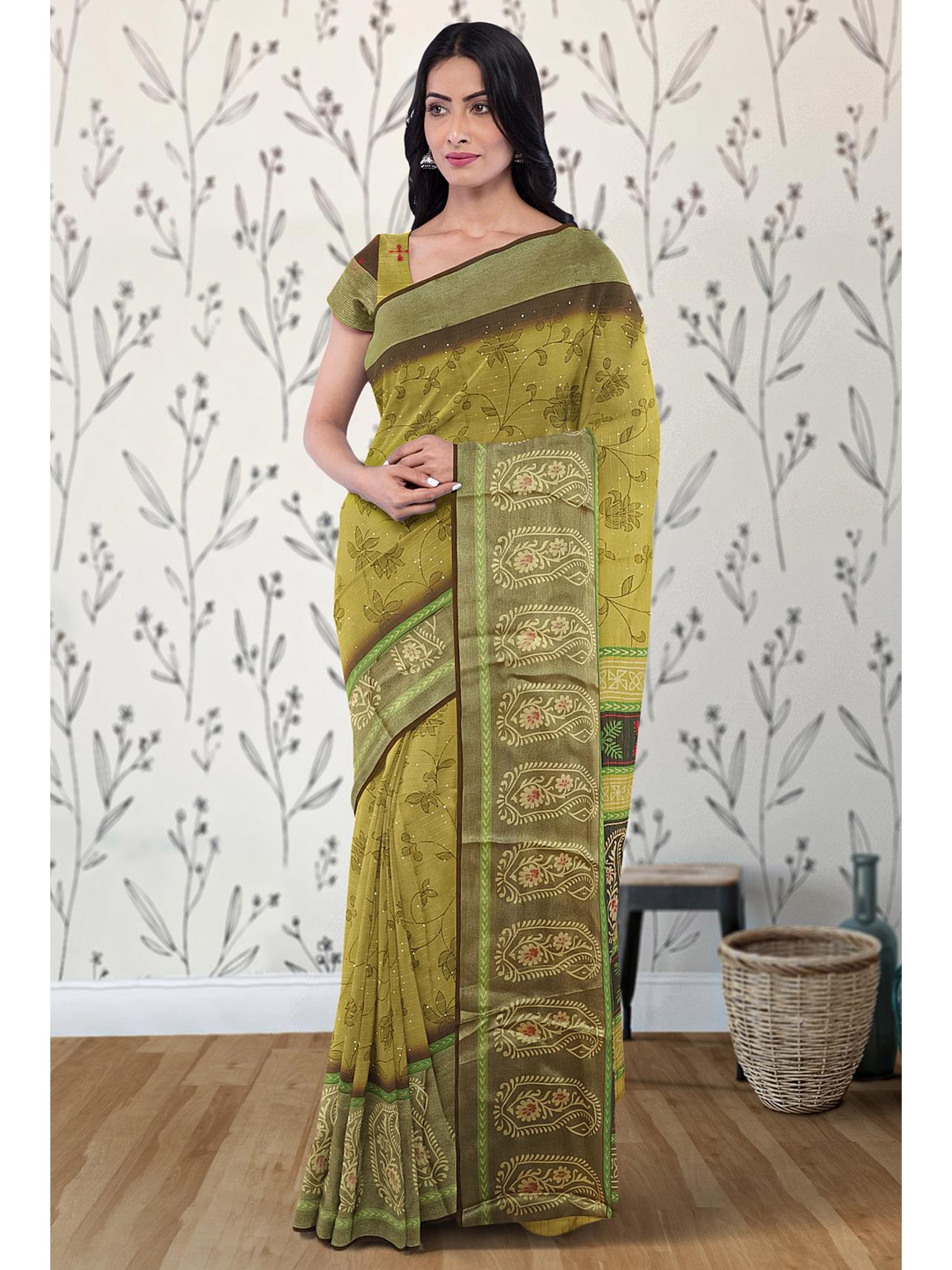 

Kalamandir Floral Printed Poly Georgette Saree, Green