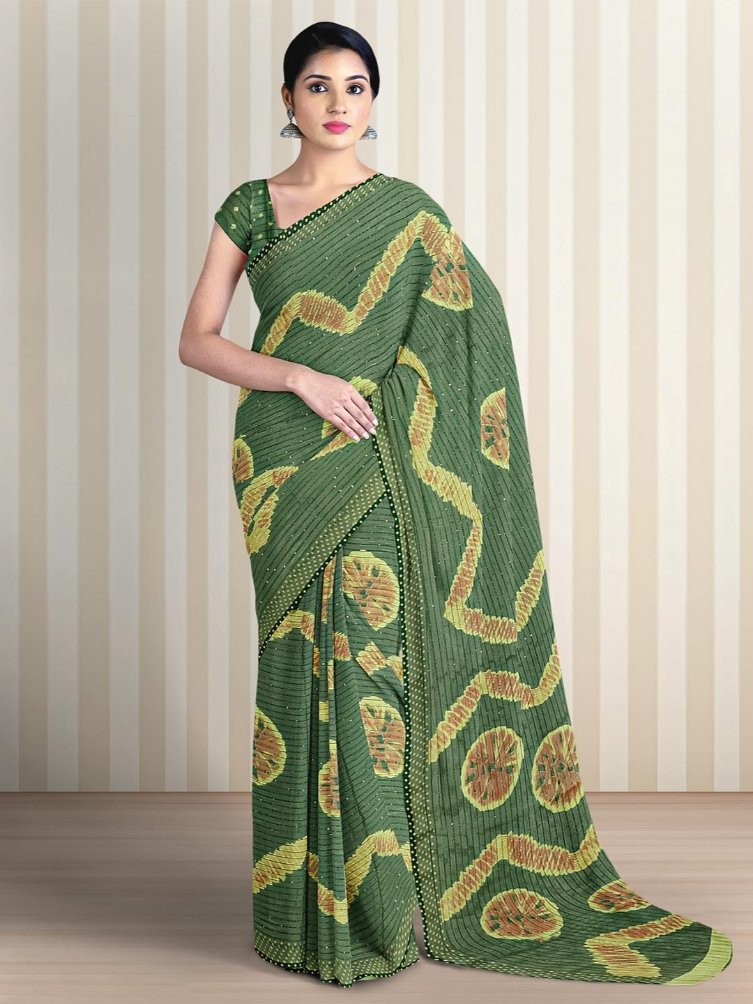 

Kalamandir Tie And Dye Printed Sequinned Embellished Saree, Green