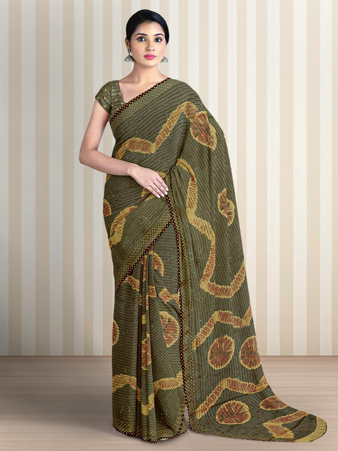 

Kalamandir Sequinned Abstract Printed Saree, Brown