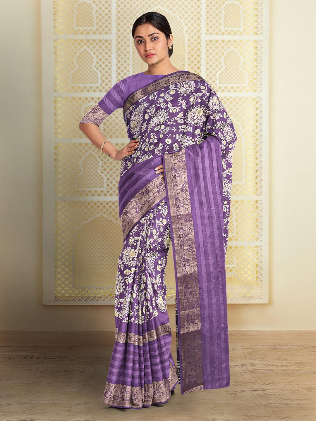 

Kalamandir Ethnic Motifs Zari Saree, Purple