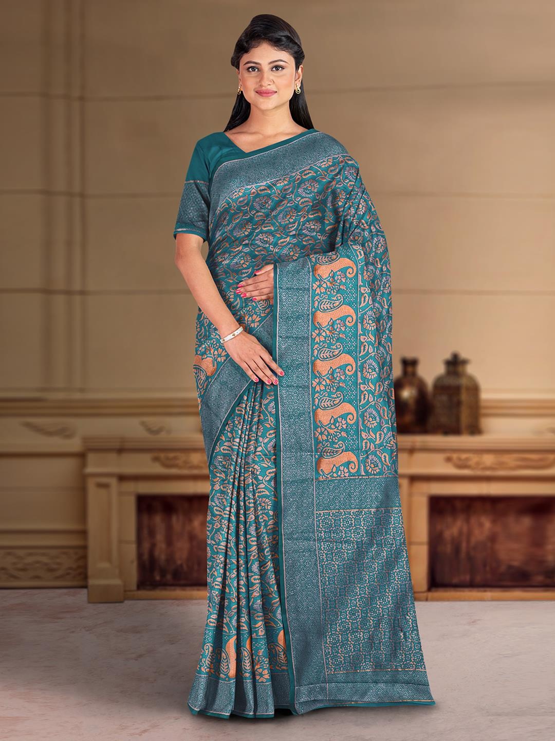 

Kalamandir Paisley Woven Silk Blend Zari Saree, Blue