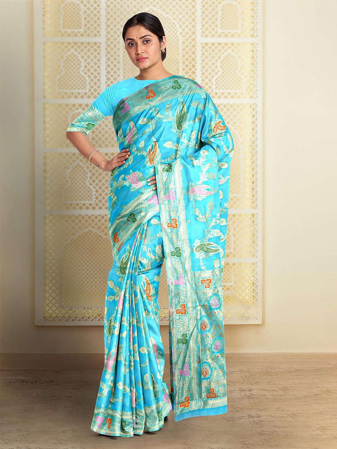 

Kalamandir Ethnic Motifs Woven Design Zari Saree, Blue