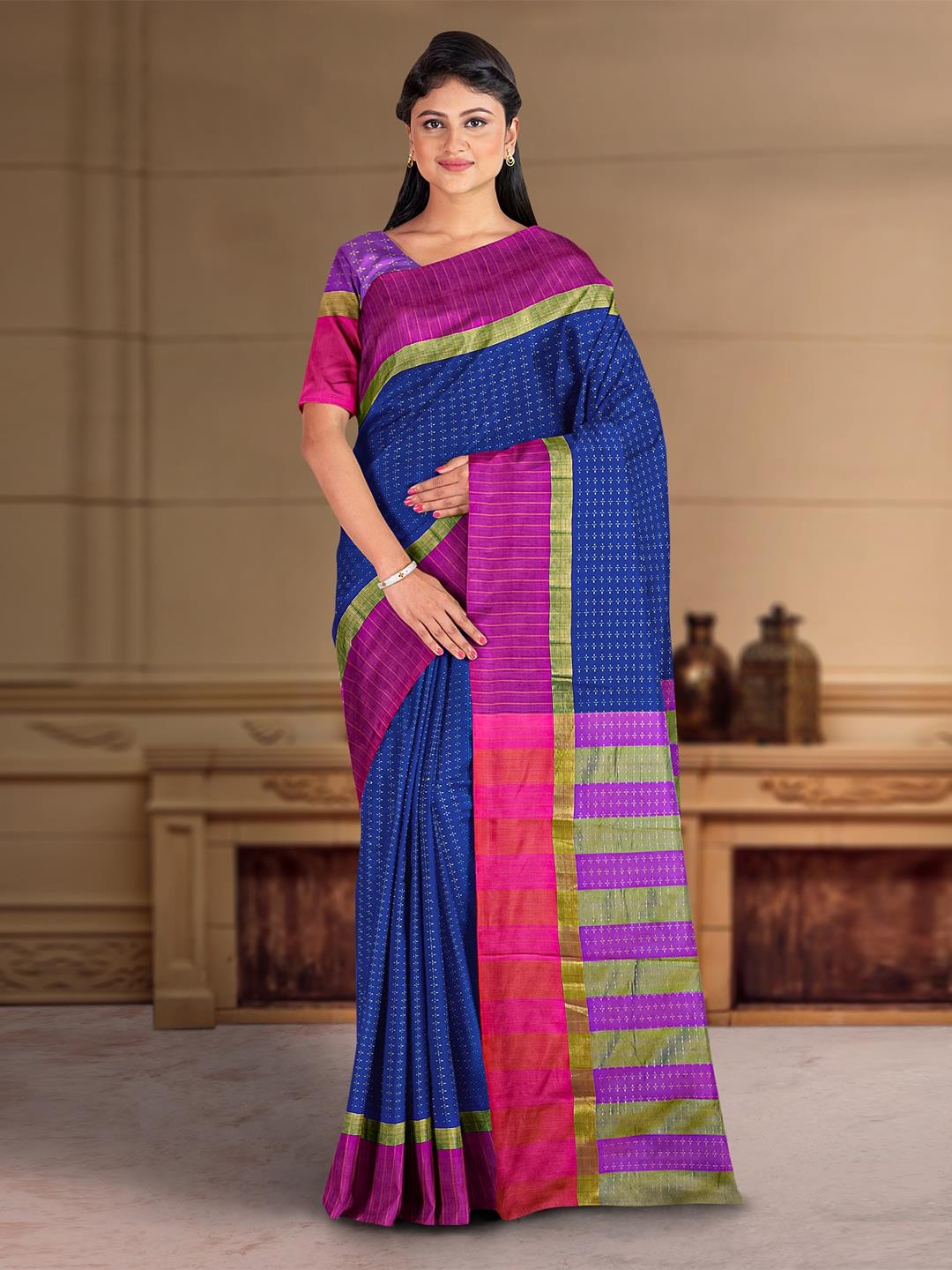 

Kalamandir Ethnic Motifs Silk Blend Zari Saree, Blue