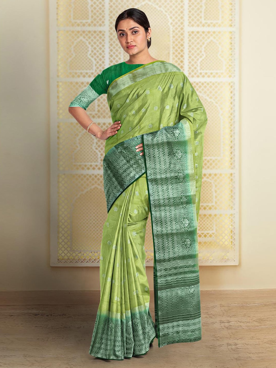 

Kalamandir Floral Motif Woven Design Zari Saree, Green