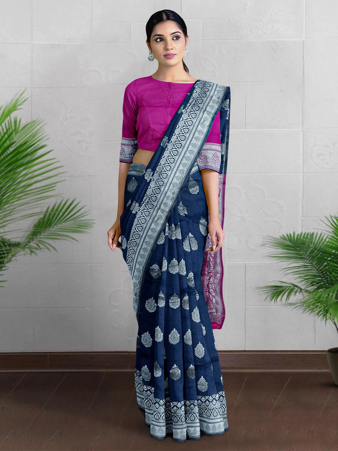 

Kalamandir Ethnic Motifs Woven Design Zari Saree, Navy blue