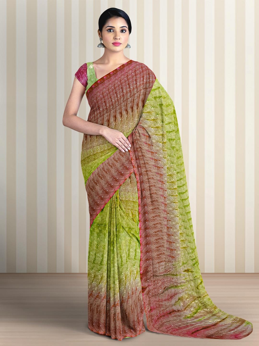 

Kalamandir Tie and Dye Sequinned Shibori Saree, Green