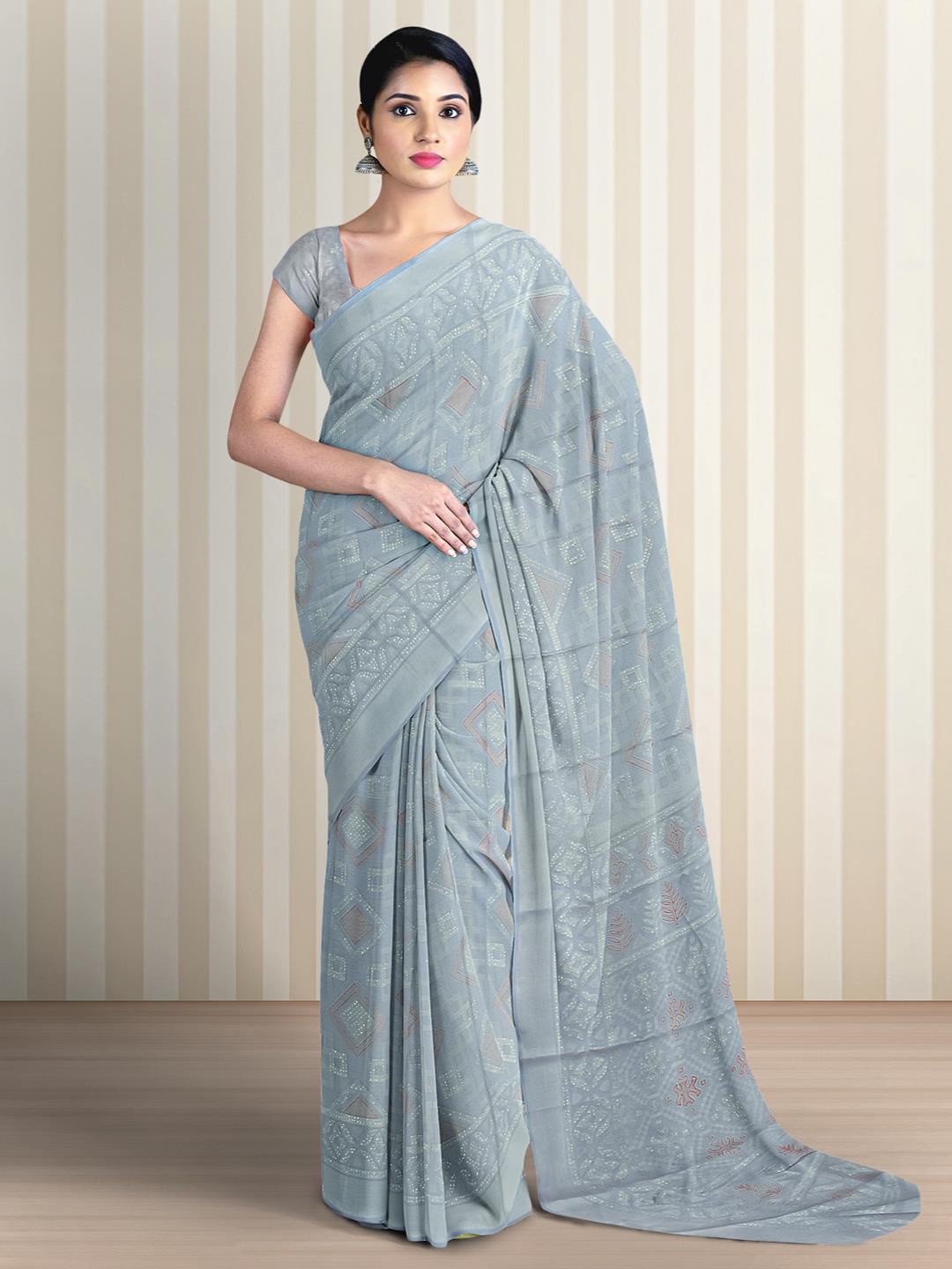 

Kalamandir Geometric Print Saree, Grey