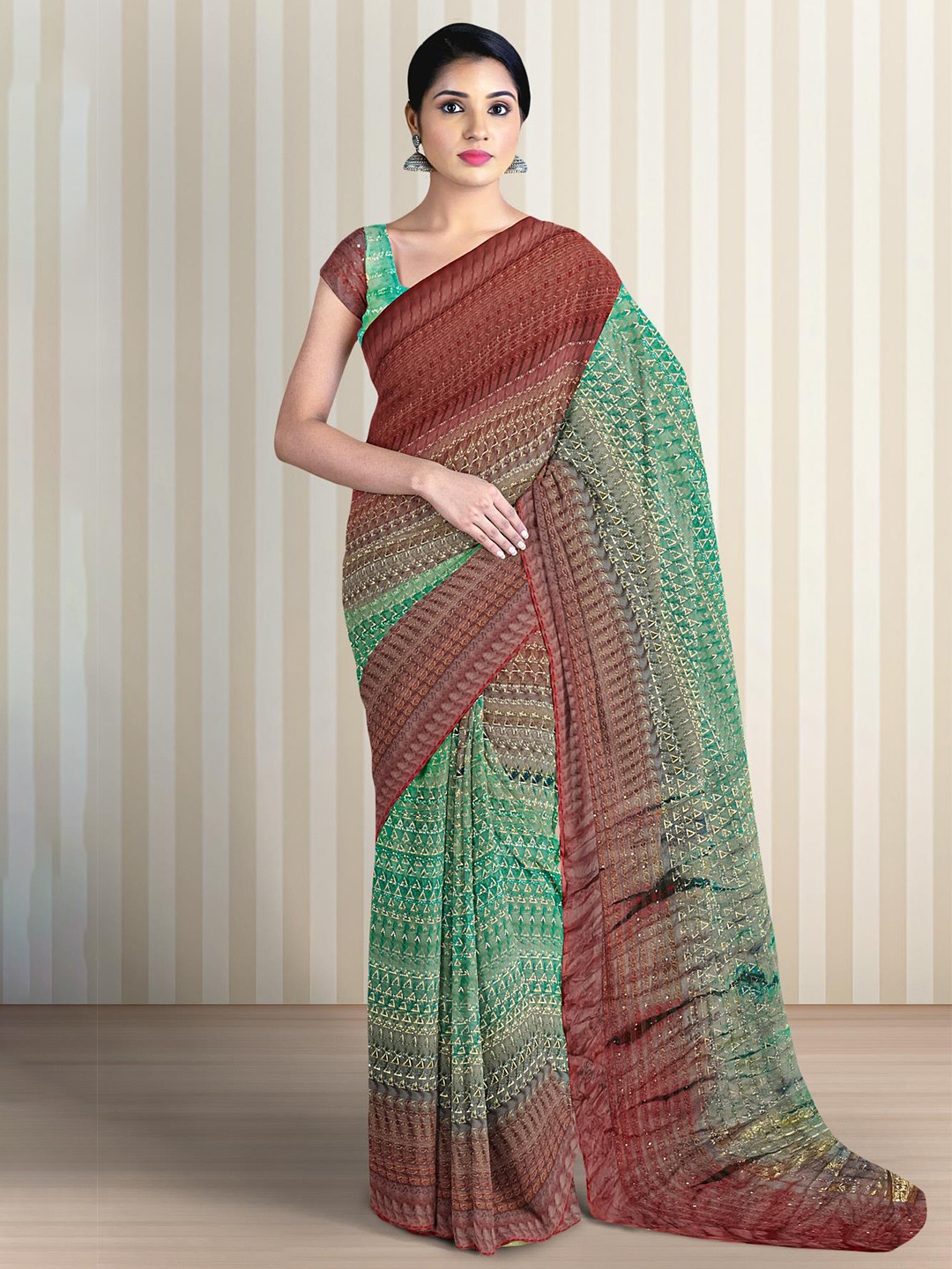

Kalamandir Tie and Dye Zari Shibori Saree, Sea green