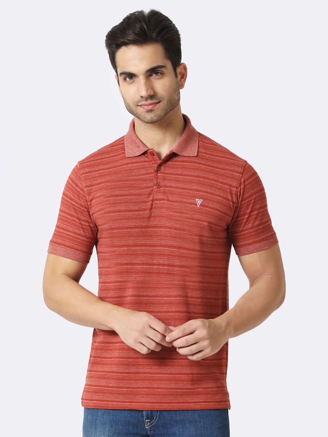 

Van Heusen Striped Polo Collar Cotton T-shirt, Orange