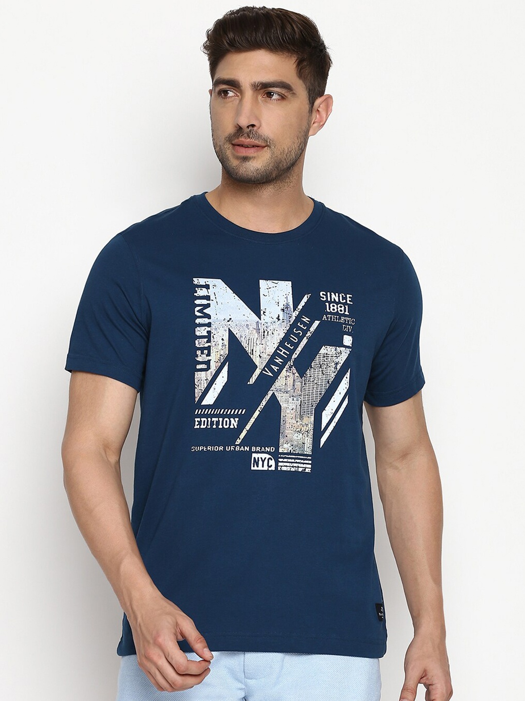 

Van Heusen Athleisure Men Printed Crew Neck Short Sleeve T-Shirt, Navy blue