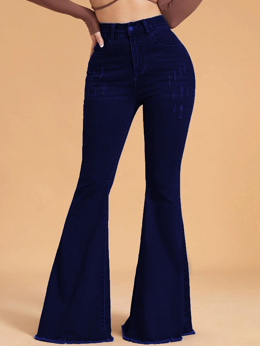 

Kotty Women Jean Bootcut High-Rise Low Distress Stretchable Jeans, Navy blue