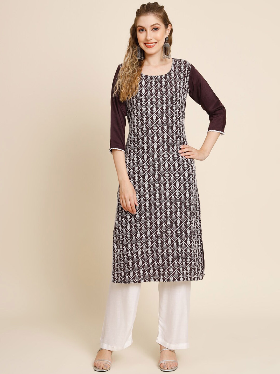 

HERE&NOW Ethnic Motifs Embroidered Georgette Kurta, Burgundy