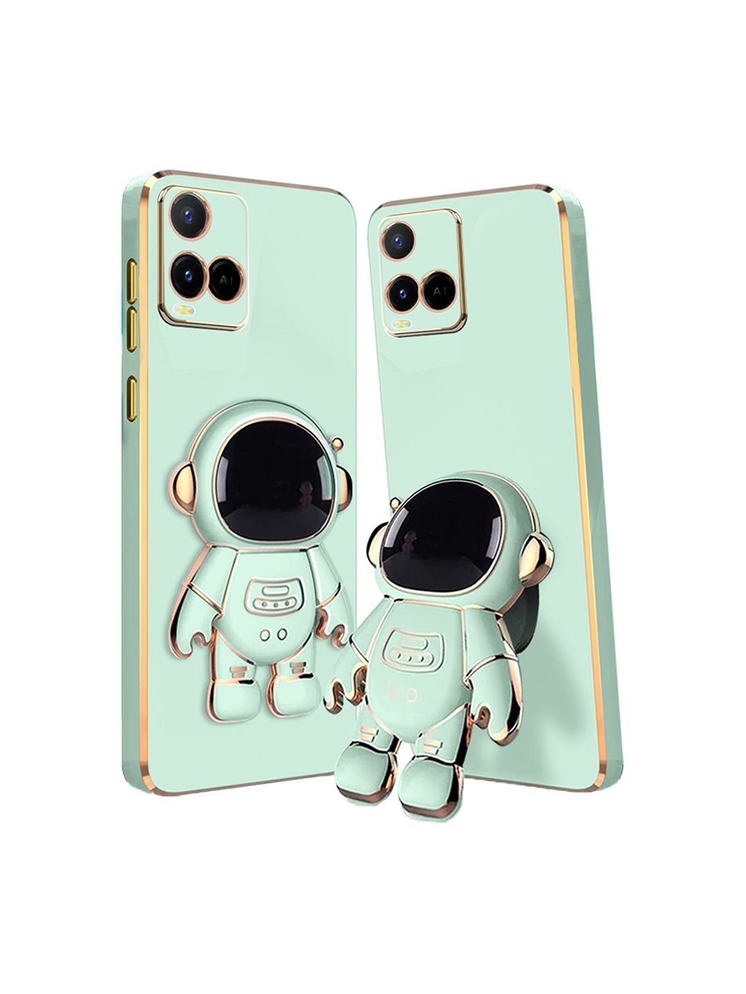 

Karwan Vivo Y21 Phone Back Cover With Astronaut Holster Stand, Green
