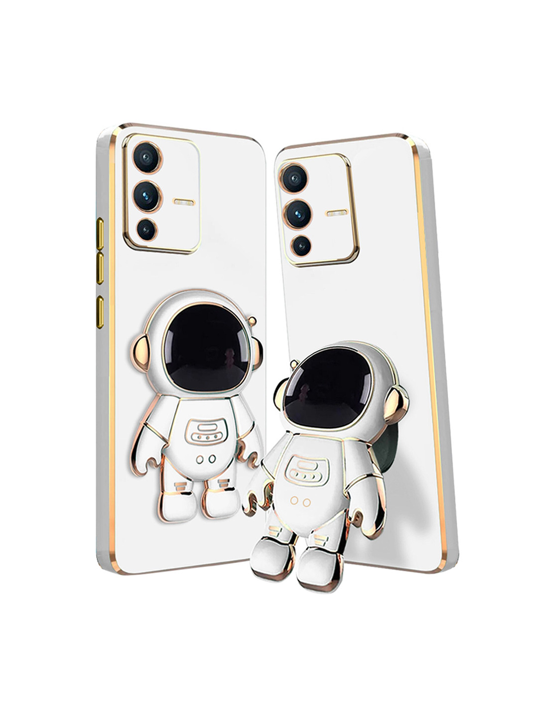 

Karwan Vivo V23 Pro Phone Back Cover With Astronaut Holster Stand, White