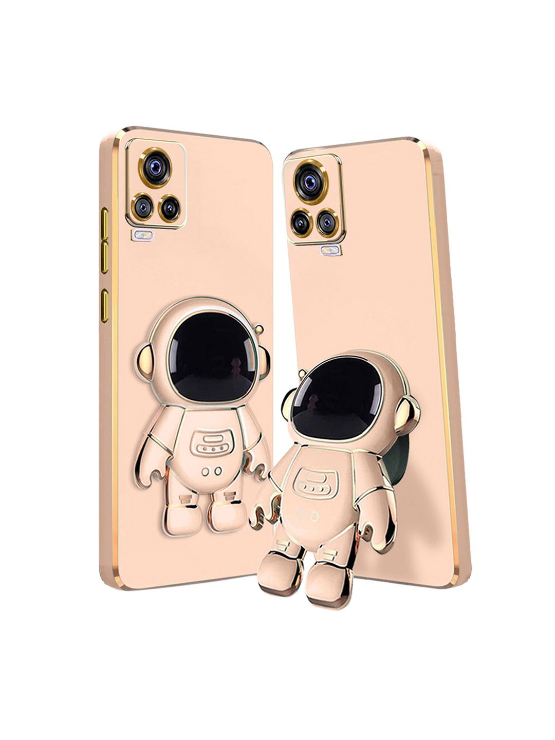 

Karwan Vivo Y73 Phone Back Case With Astronaut Holster Stand, Pink