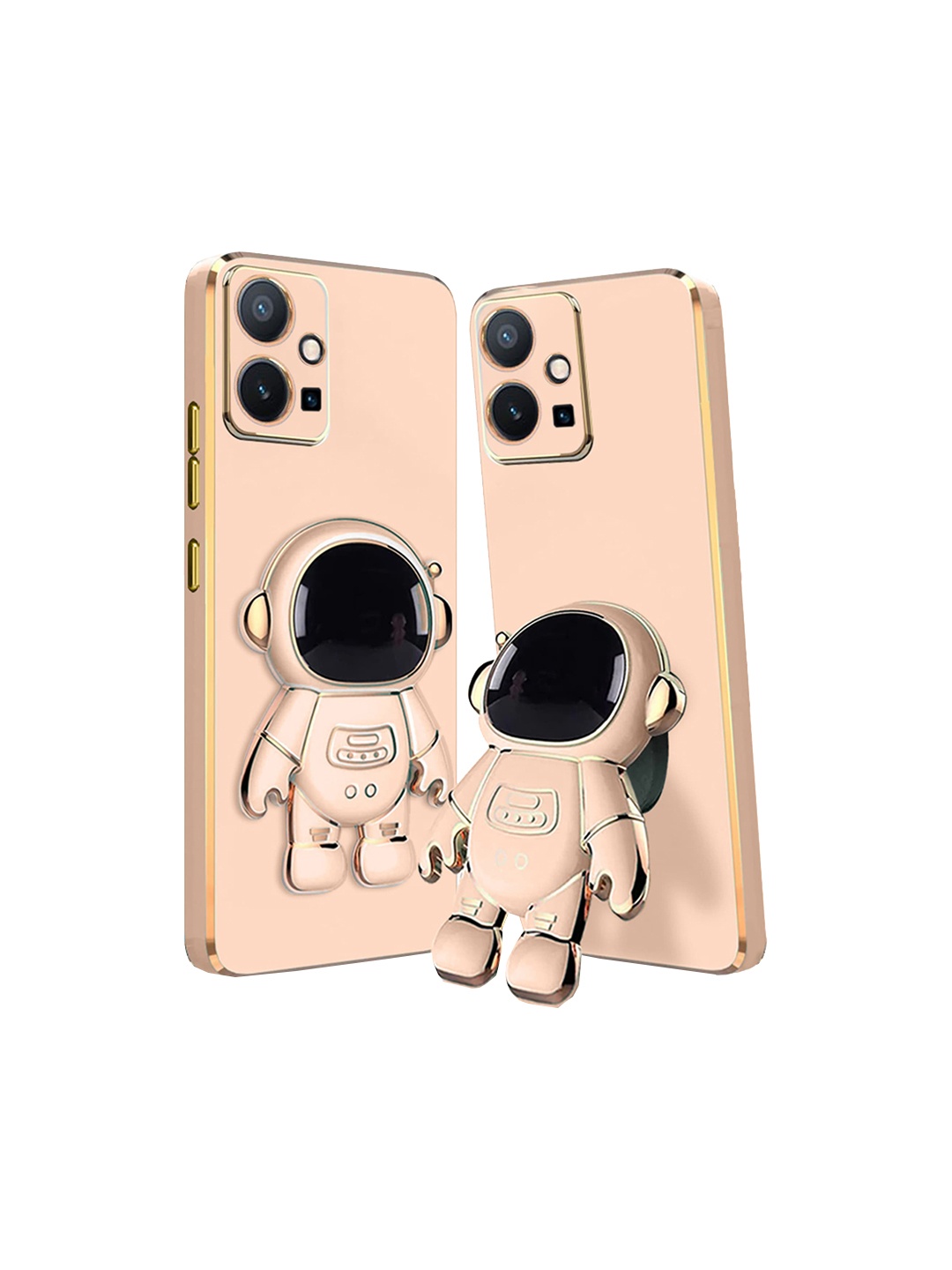 

Karwan Vivo T1 5G Phone Back Case With Astronaut Holster Stand, Pink