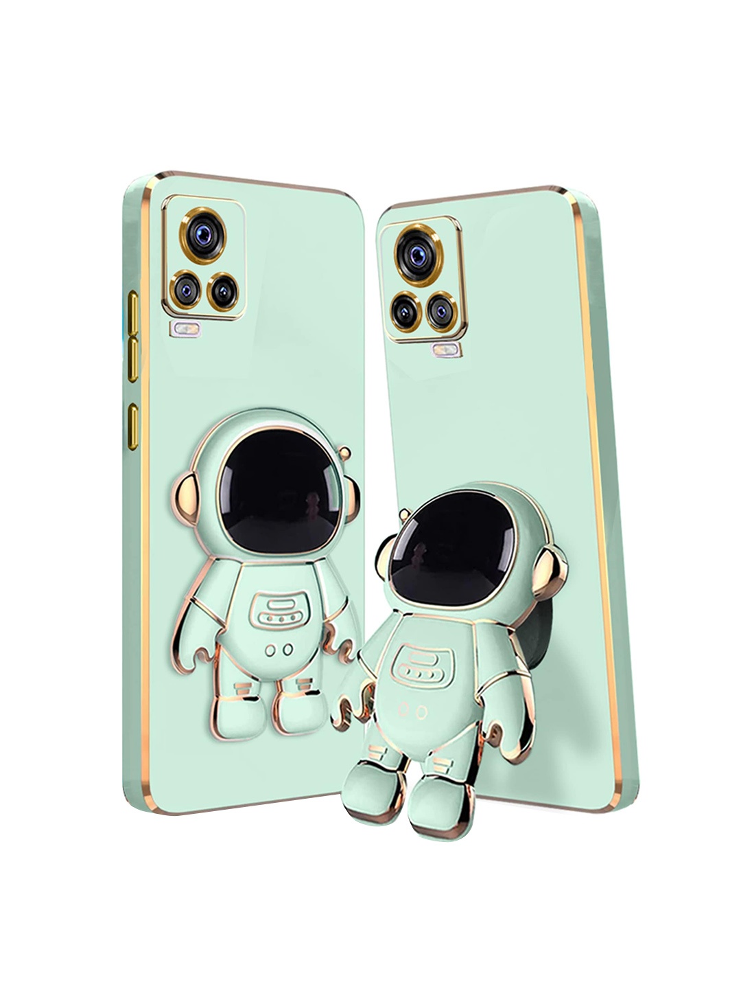 

Karwan Vivo V20 Compatible Back Cover With Astronaut Holster Stand, Green