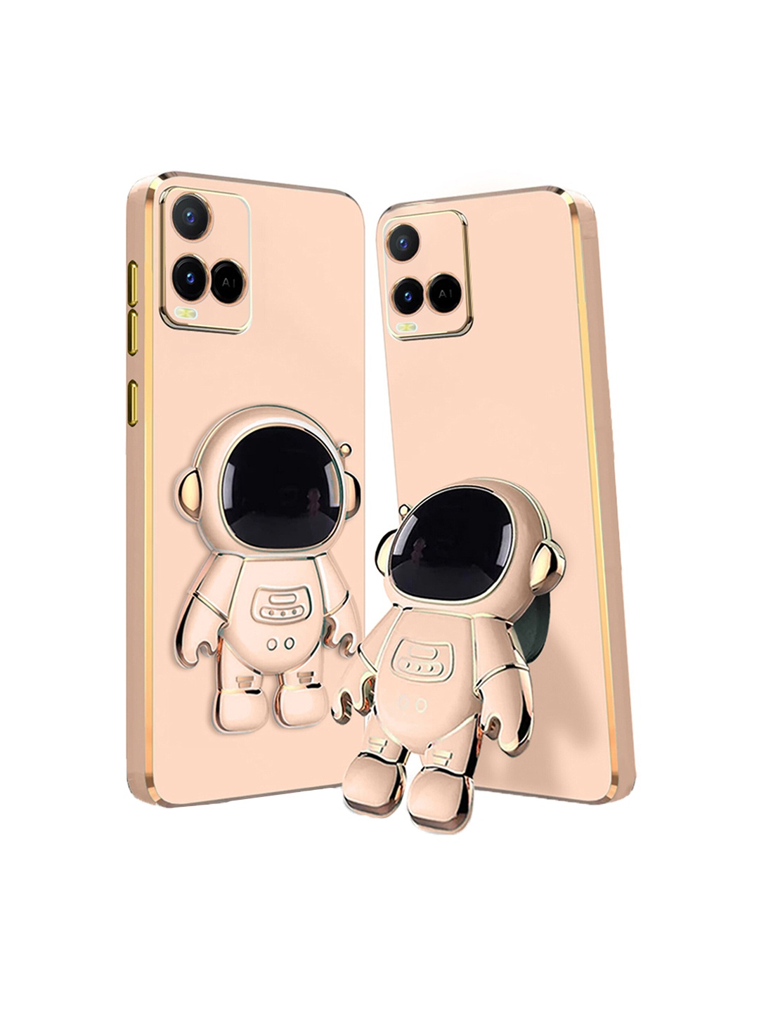 

Karwan Vivo V21 Phone Back Case With Astronaut Holster Stand, Pink