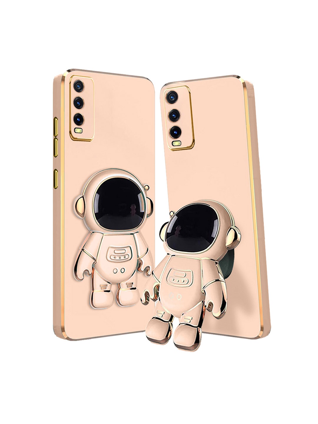 

Karwan Vivo Y20 Phone Back Case With Astronaut Holster Stand, Pink