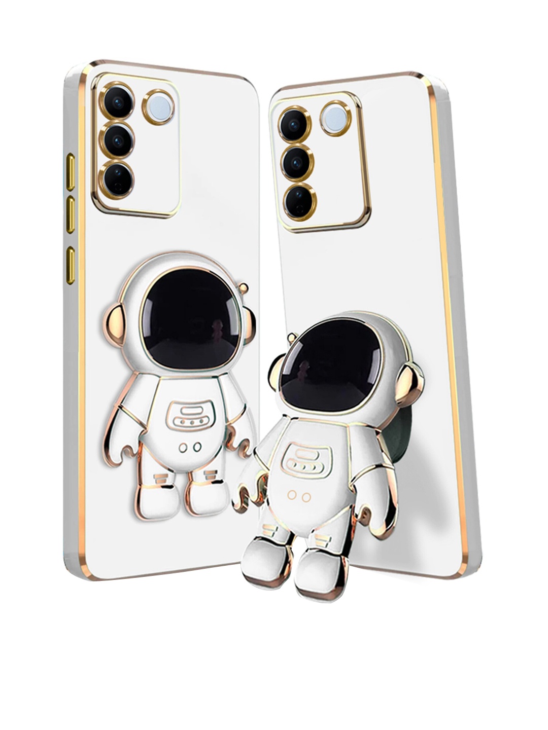 

Karwan Vivo V27 Pro Compatible Back Cover With Astronaut Holster Stand, White