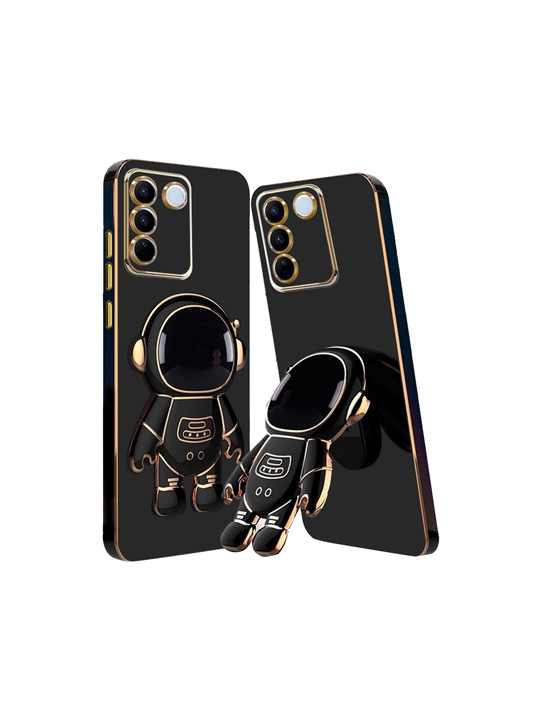 

Karwan Vivo V27 Pro Phone Back Cover With Astronaut Holster Stand, Black