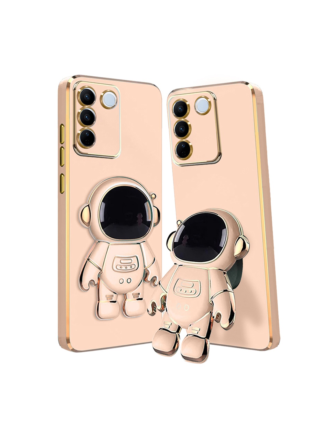 

Karwan Vivo V27 Pro Phone Back Case With Astronaut Holster Stand, Pink