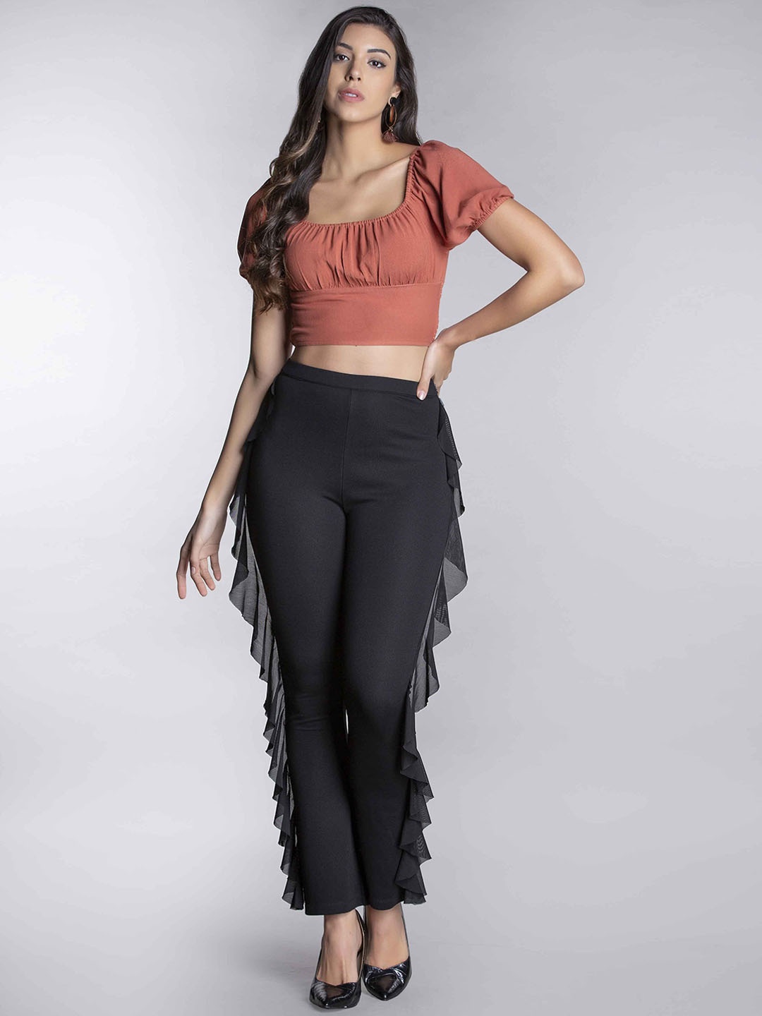 

MKOAL Women Pure Cotton Smart Straight Fit High-Rise Trousers, Black